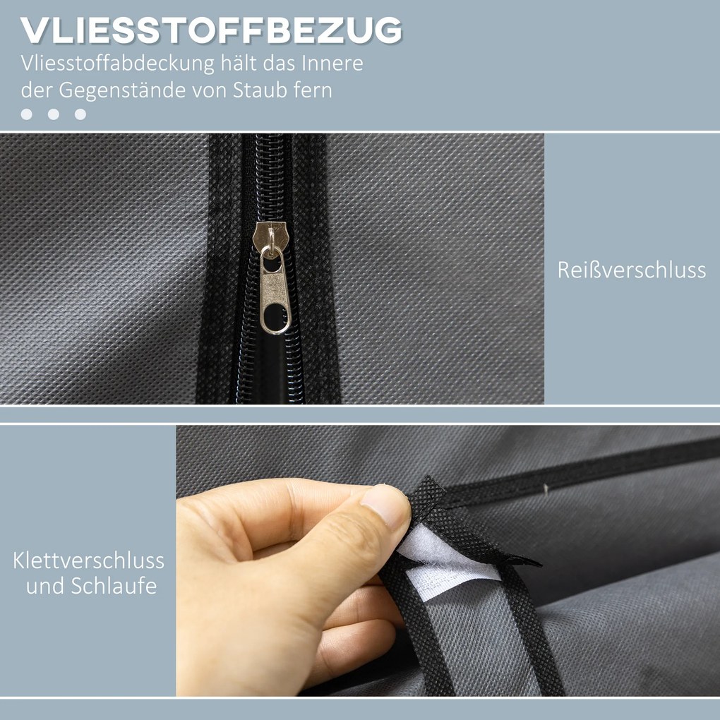 Ντουλάπα από ύφασμα HOMCOM, λύση αποθήκευσης, 8 ράφια, 2 ράβδοι ρούχων, σκούρο γκρι