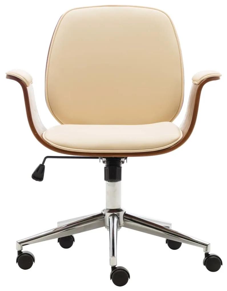 Καρέκλα Γραφείου Κρεμ από Λυγισμένο Ξύλο και Συνθετικό Δέρμα - Κρεμ