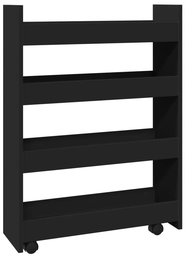 vidaXL Τρόλεϊ Αποθήκευσης Στενό 4 Επιπέδων Μαύρο Επεξεργασμένο Ξύλο