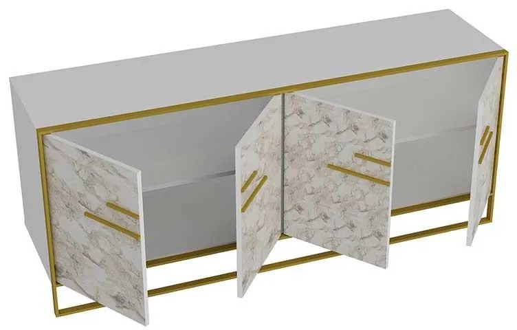 Μπουφές Marble χρώμα λευκό μαρμάρου-χρυσό 180x47,5x75εκ