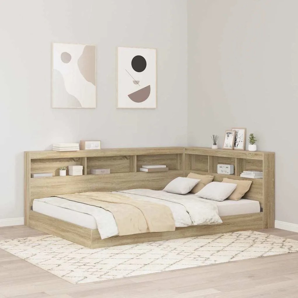 vidaXL Κρεβάτι Βιβλιοθήκης Sonoma Δρυς 140 x 200 cm Επεξεργασμένο ξύλο