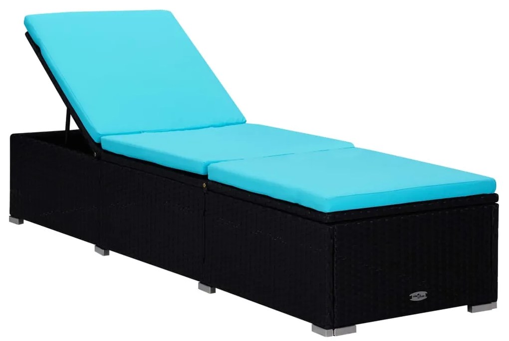 vidaXL Ξαπλώστρα Μπλε από Συνθετικό Ρατάν με Μαξιλάρι &amp; Τραπεζάκι