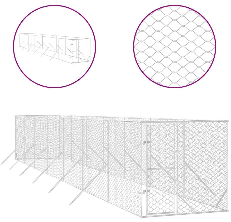 vidaXL Κλουβί Σκύλου Εξωτερ. Χώρου Ασημί 2x14x2 μ. από Γαλβαν. Ατσάλι