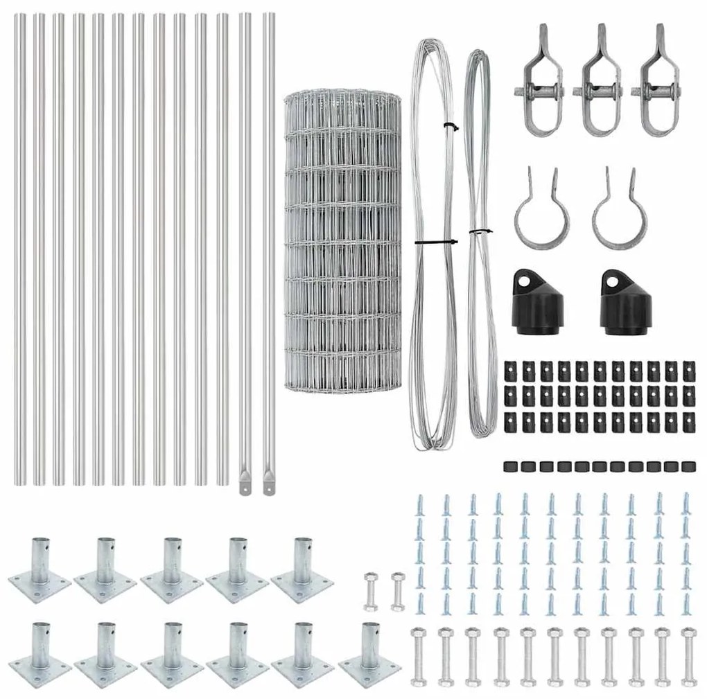 vidaXL Φράχτης με Στήλες. Ασημί 0.4 x 25 μ Ατσάλι