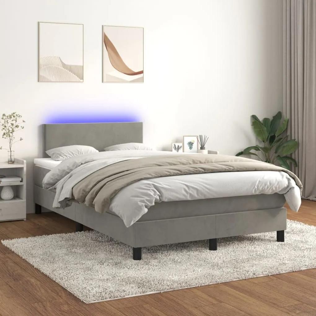 Κρεβάτι Boxspring με Στρώμα &amp; LED Αν.Γκρι 120x190εκ. Βελούδινο - Γκρι
