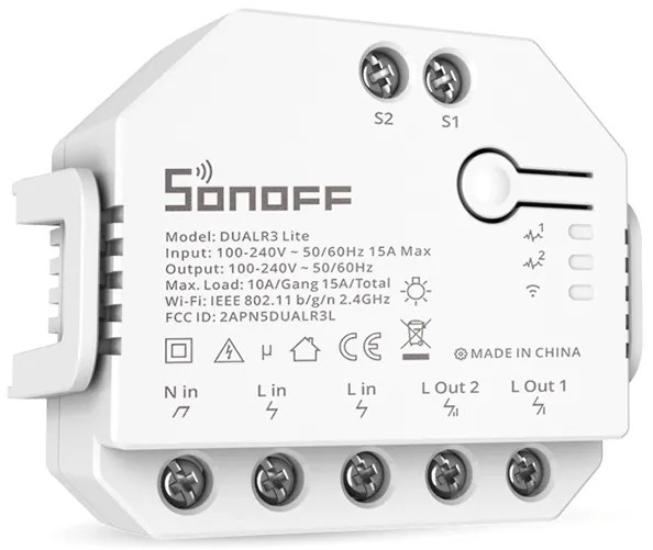 SONOFF smart διακόπτης DUALR3 Lite, 2-Gang, Wi-Fi, 15A, λευκός