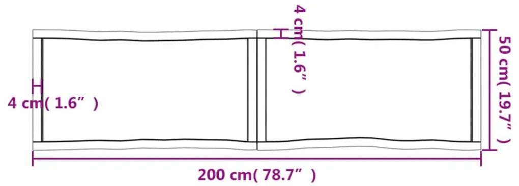 Επιφ Τραπεζιού Αν Καφέ 200x50x(2-6)εκ.Ακατέργ. Μασίφ Ξύλο Δρυός - Καφέ