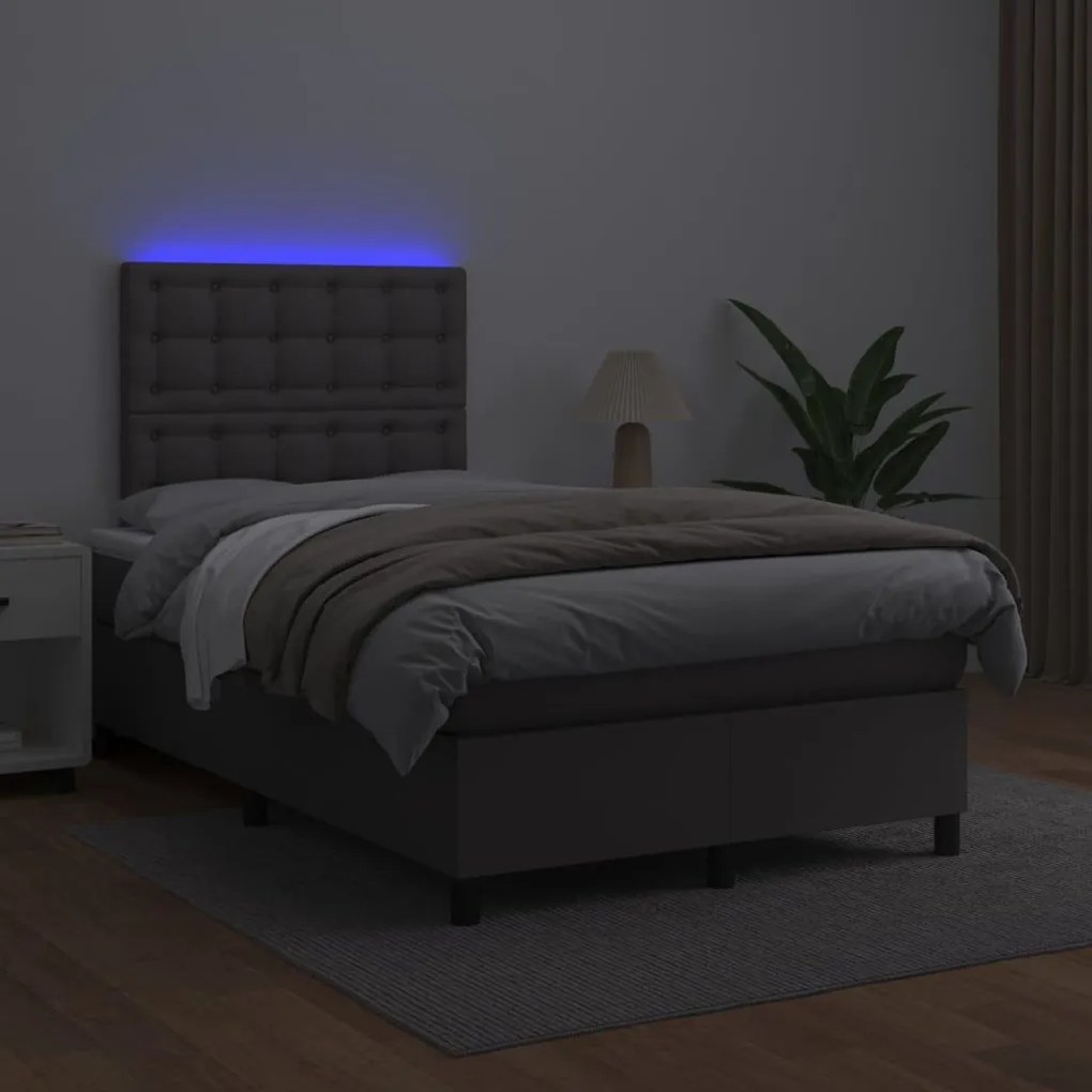 Κρεβάτι Boxspring με Στρώμα &amp; LED Γκρι 120x190 εκ. Συνθ. Δέρμα - Γκρι