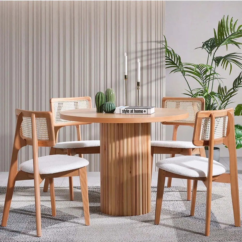 Τραπεζαρία Lova (Σετ 5Τμχ) 117FRF1505 100x100x77cm Natural Four Seater Ξύλο,Ύφασμα