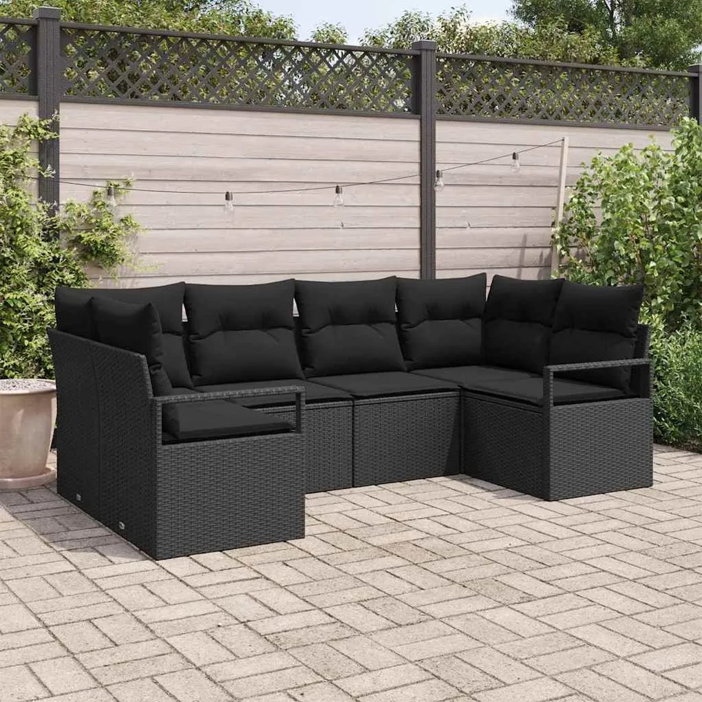 vidaXL Σετ Καναπέ Κήπου 6 pcs Μαύρο Πολυ ράταν