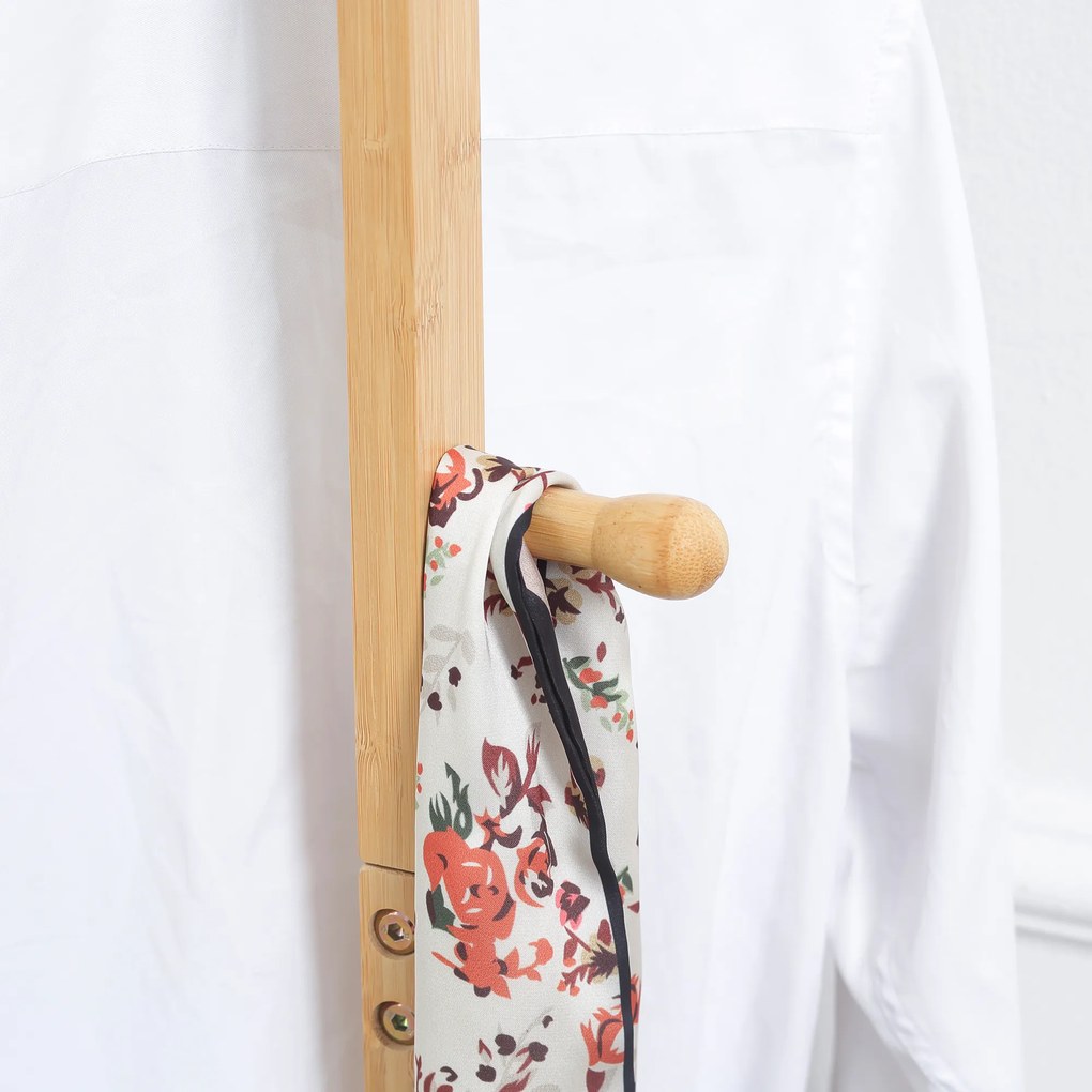 HOMCOM Μοντέρνα κρεμάστρα παλτών, 2 γάντζοι & 3 ράβδοι, ανθεκτικό μπαμπού, 36x24x168 cm, Φυσικό