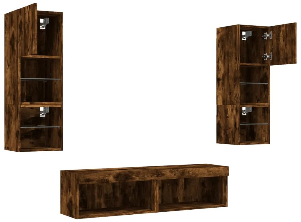 vidaXL Έπιπλα Τοίχου Τηλεόρασης 6 τεμ LED Καπνιστή Δρυς από Επεξ. Ξύλο