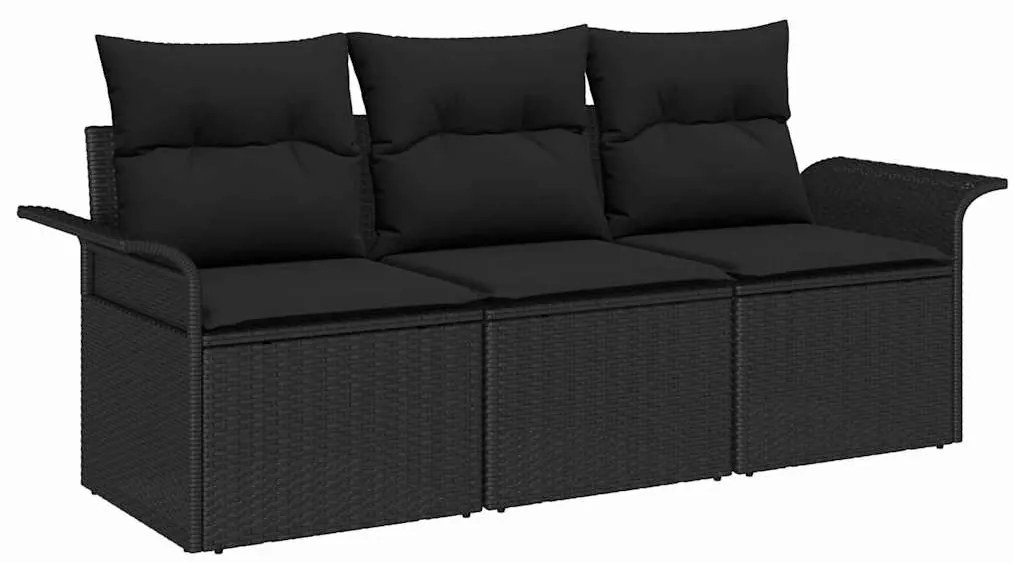 vidaXL Σετ Καναπέ Κήπου 3 pcs Μαύρο 196 x 62 x 85εκ συνθετικό ρατάν
