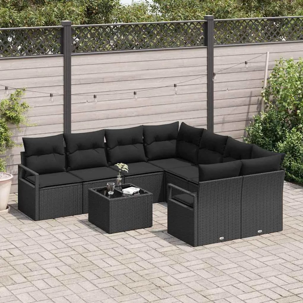 vidaXL Σετ Καναπέ Κήπου 9 pcs Μαύρο 55 x 55 x 37 εκ συνθετικό ρατάν