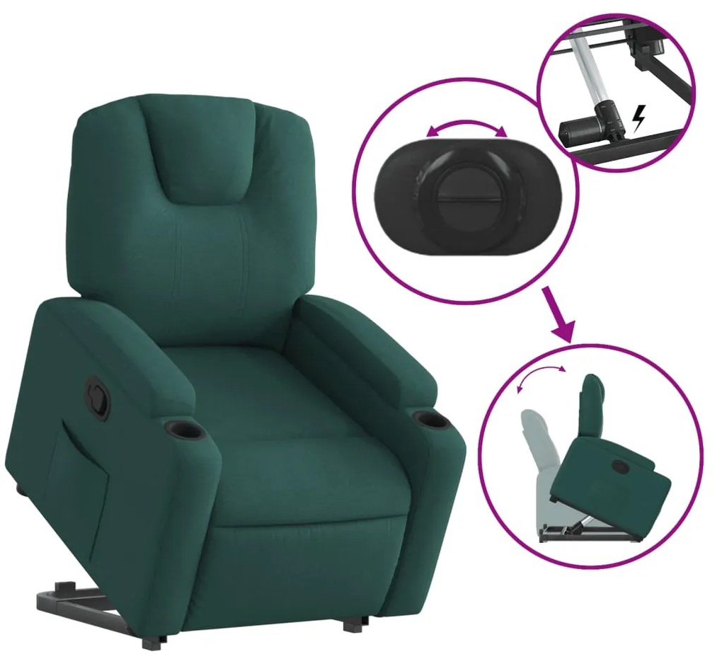 vidaXL Πολυθρόνα Ανακλινόμενη με Ανύψωση Σκούρο Πράσινη Υφασμάτινη