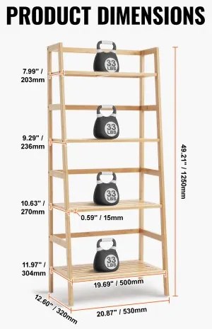 VEVOR Bamboo Bookshelf 4 Tiers Bamboo Ladder Bookshelf Trapezoid Storage Rack