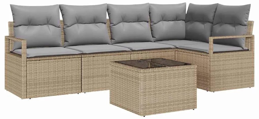 vidaXL Σετ Καναπέ Κήπου 6 pcs Μπεζ Πολυ ράταν