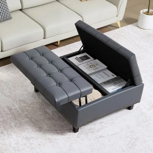 VEVOR 31 in Square Leather Ottoman with Storage Coffee Table for Living Room