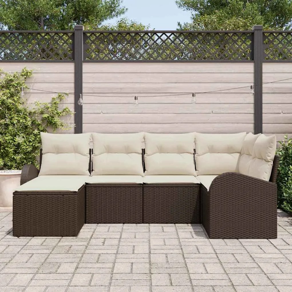 vidaXL Σετ Καναπέ Κήπου με μαξιλάρι 6 pcs Καφέ και λευκό Πολυ ράταν