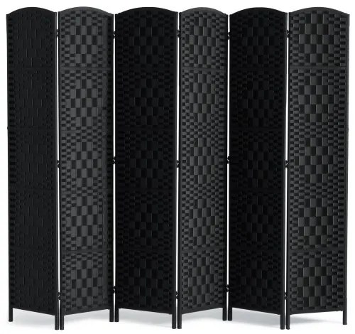 VEVOR 6 Panel Room Divider Hand-Woven Folding Privacy Screen with Hinges Black