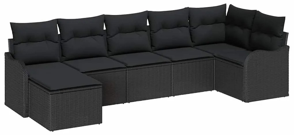 vidaXL Σετ Καναπέ Κήπου με μαξιλάρι 7 pcs Μαύρο Πολυ ράταν