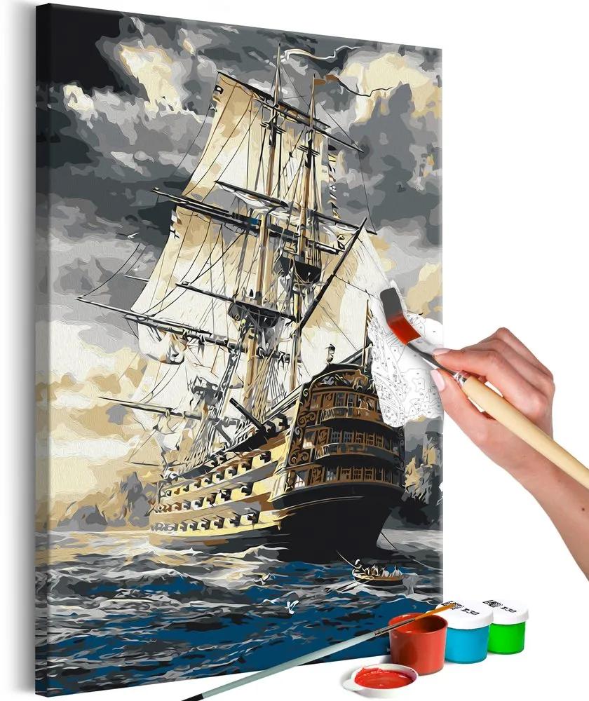 Εικόνα ζωγραφικής με αριθμούς πλοίο σε φουρτουνιασμένη θάλασσα - Φρεγάτα - 40x60