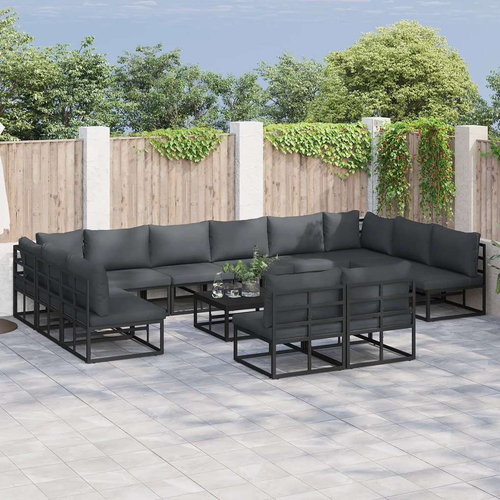 vidaXL Σετ Καναπέ Κήπου 12 pcs Μαύρο 423 x 211.5 x 71 εκ Αλουμίνιο