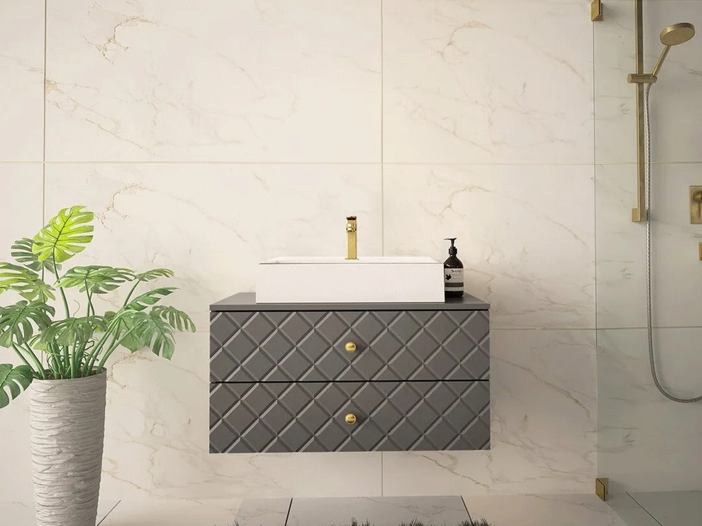 Επιτοίχιο ντουλάπι μπάνιου με υποδοχή νιπτήρα Merced E100, Γκρι, Τοίχου, 42x80x46cm, Ινοσανίδες μέσης πυκνότητας, Πλαστικοποιημένη μοριοσανίδα