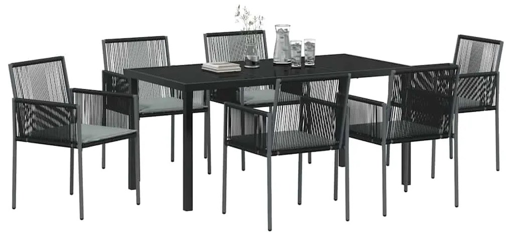 vidaXL Σέτ φαγητού για κήπο 7 pcs Μαύρο Πολυ ράταν
