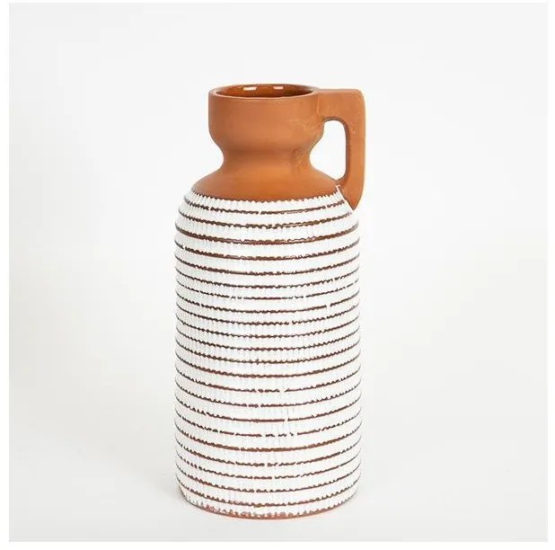 Βάζο Κεραμικό Τερακότα &amp; Άσπρο 12.1x12.1x26.6cm 752-20229 Estheti-752-20229-Καφέ 752-20229