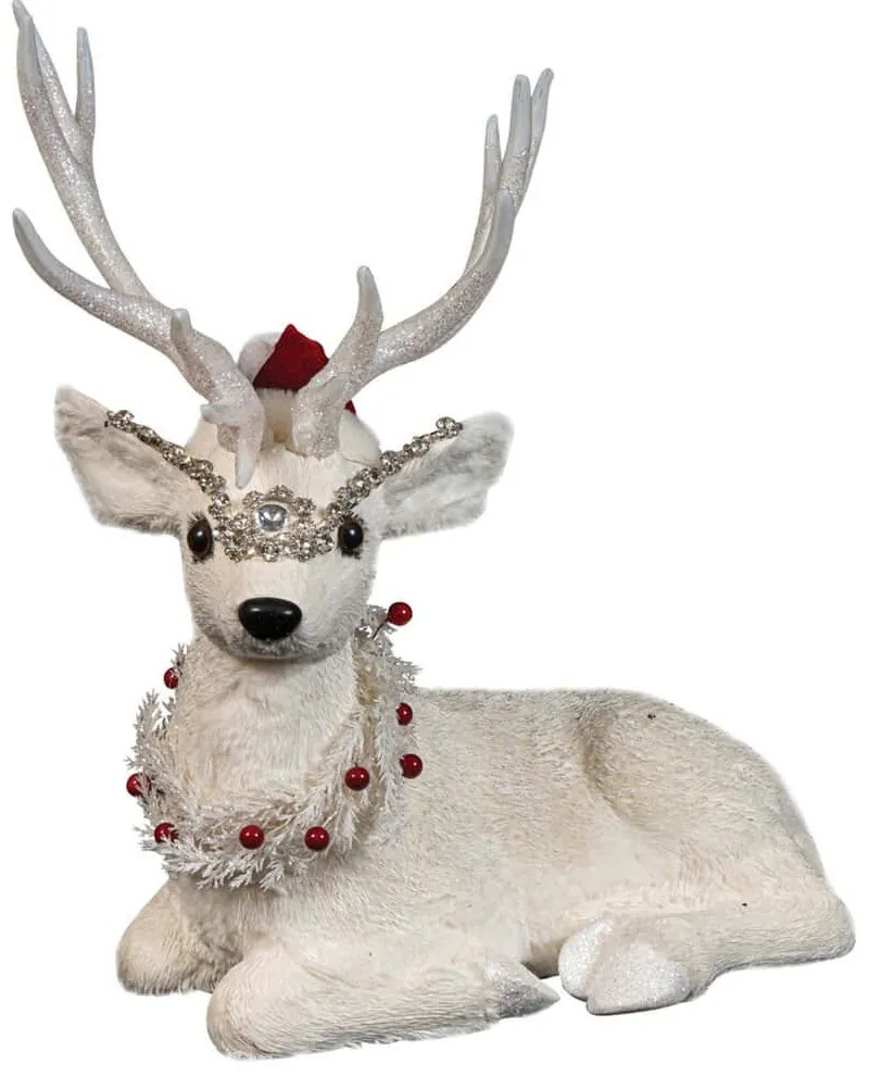 Χριστουγεννιάτικη Διακοσμητική Φιγούρα Καθιστό Ελάφι 23767 47x26x50cm White