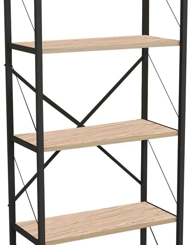 Βιβλιοθήκη Draizy oak μελαμίνης-μαύρο μέταλλο 60x30x150εκ 63x30x150 εκ.