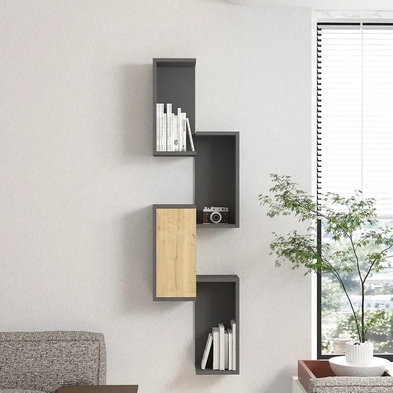 Ραφιέρα τοίχου Kongo pakoworld σε oak- ανθρακί απόχρωση 44x20x159εκ (1 τεμάχια)
