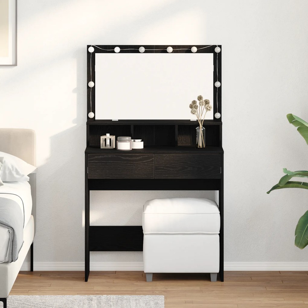 vidaXL Τραπέζι περιποίησης with LED Strip Lights με συρτάρι Μαύρη δρυς