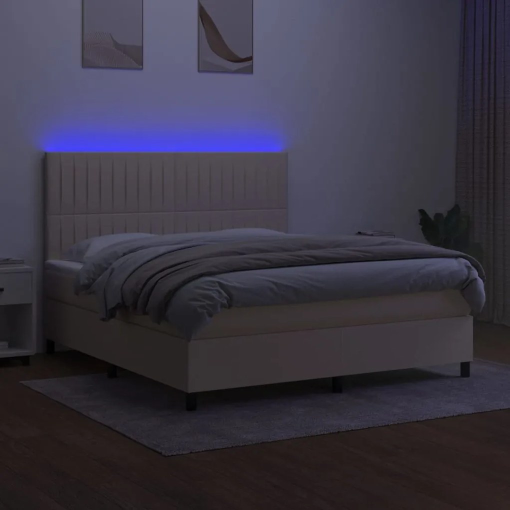 Κρεβάτι Boxspring με Στρώμα &amp; LED Κρεμ 180x200 εκ. Υφασμάτινο - Κρεμ