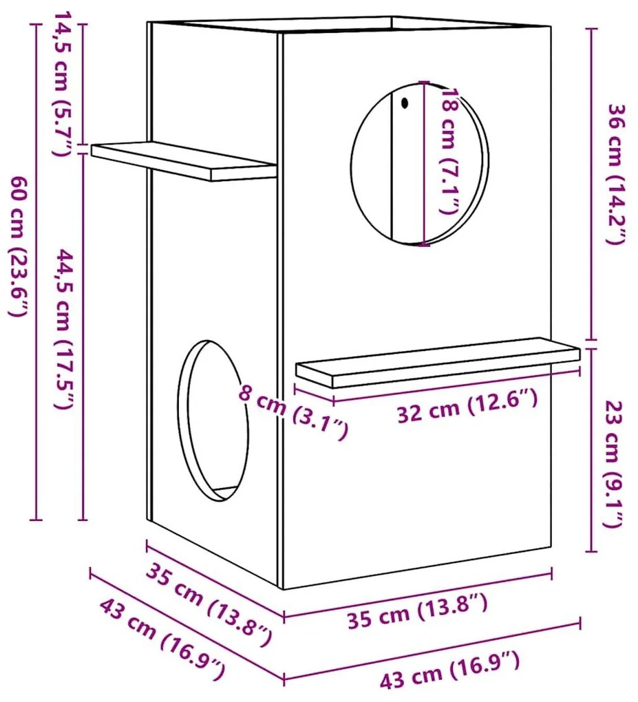 Σπίτι για γάτες 43x43x60 cm από μασίφ ξύλο πεύκο - Καφέ