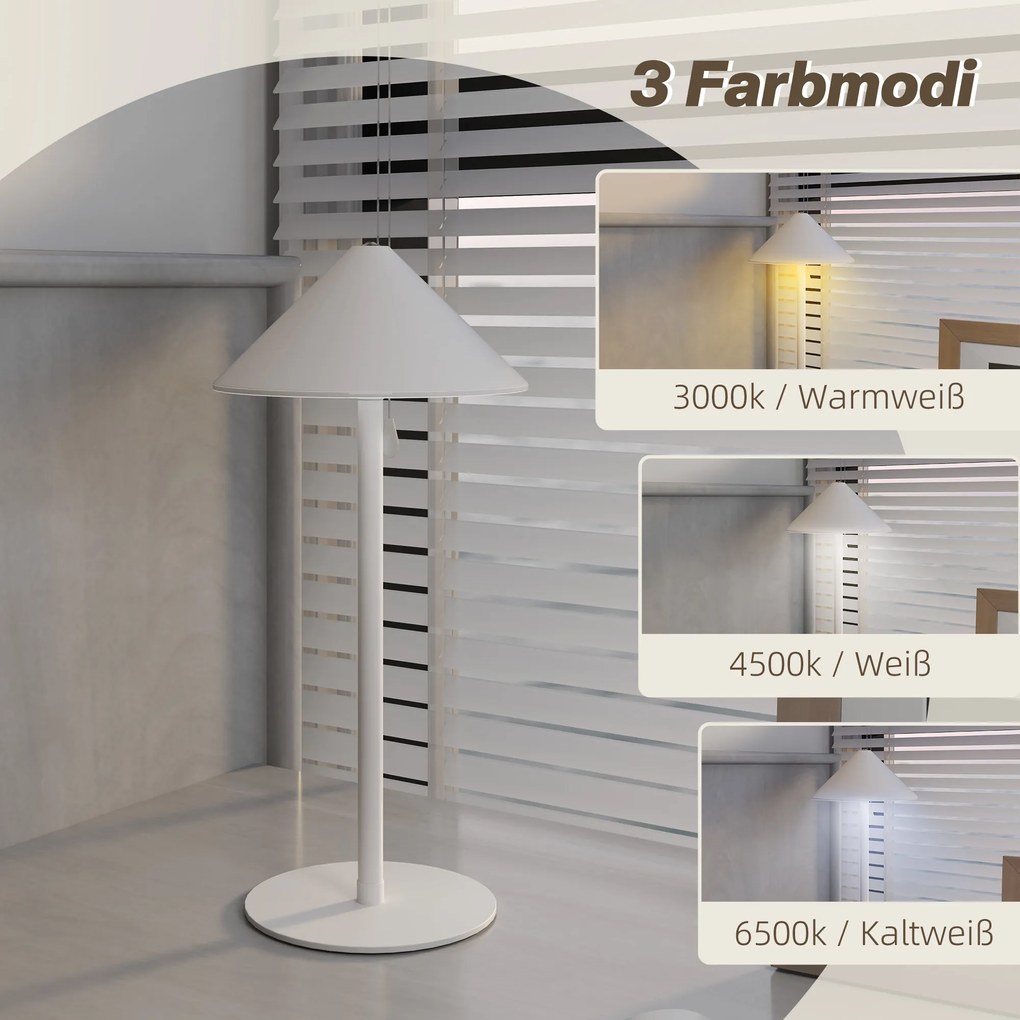 Φωτιστικό γραφείου LED HOMCOM με καλώδιο USB, διακόπτη αφής, μέταλλο, επαναφορτιζόμενο, Λευκό
