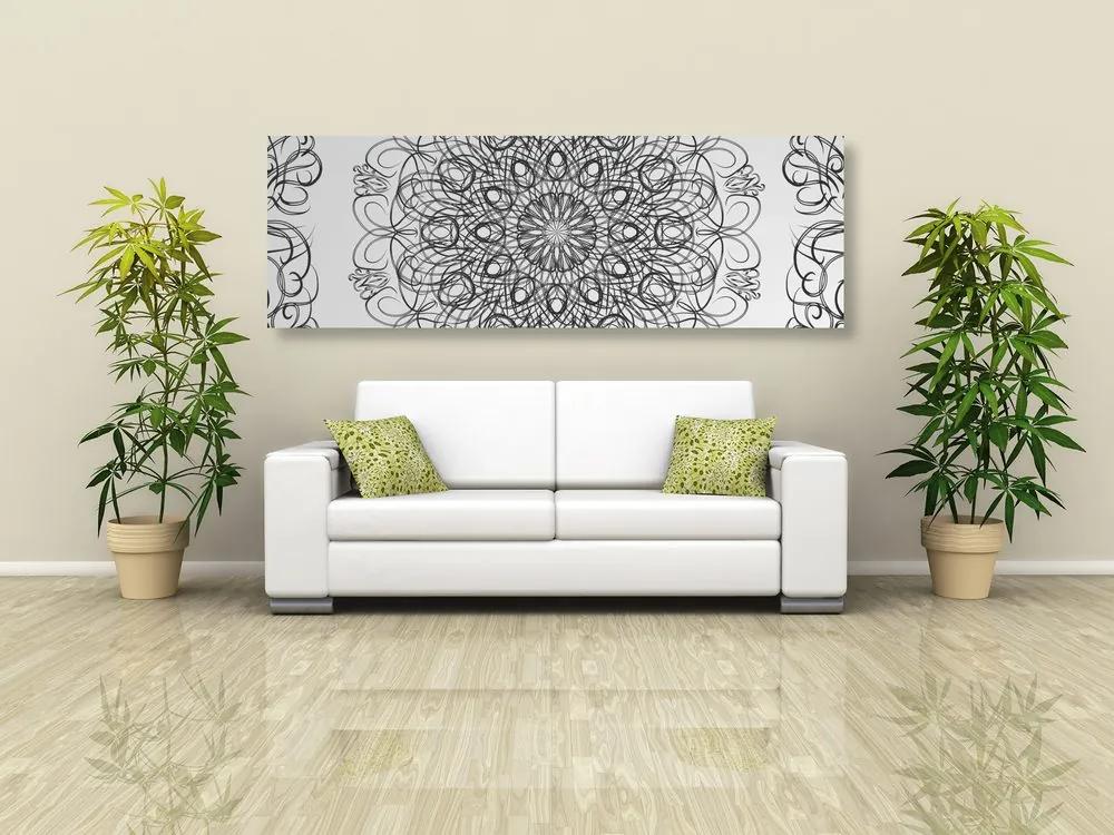 Εικόνα αφηρημένης floral μάνταλα σε ασπρόμαυρο σχέδιο - 150x50