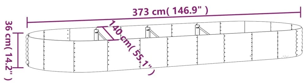 Ζαρντινιέρα Ασημί 373x140x36 εκ. Ατσάλι με Ηλεκτρ. Βαφή Πούδρας - Ασήμι