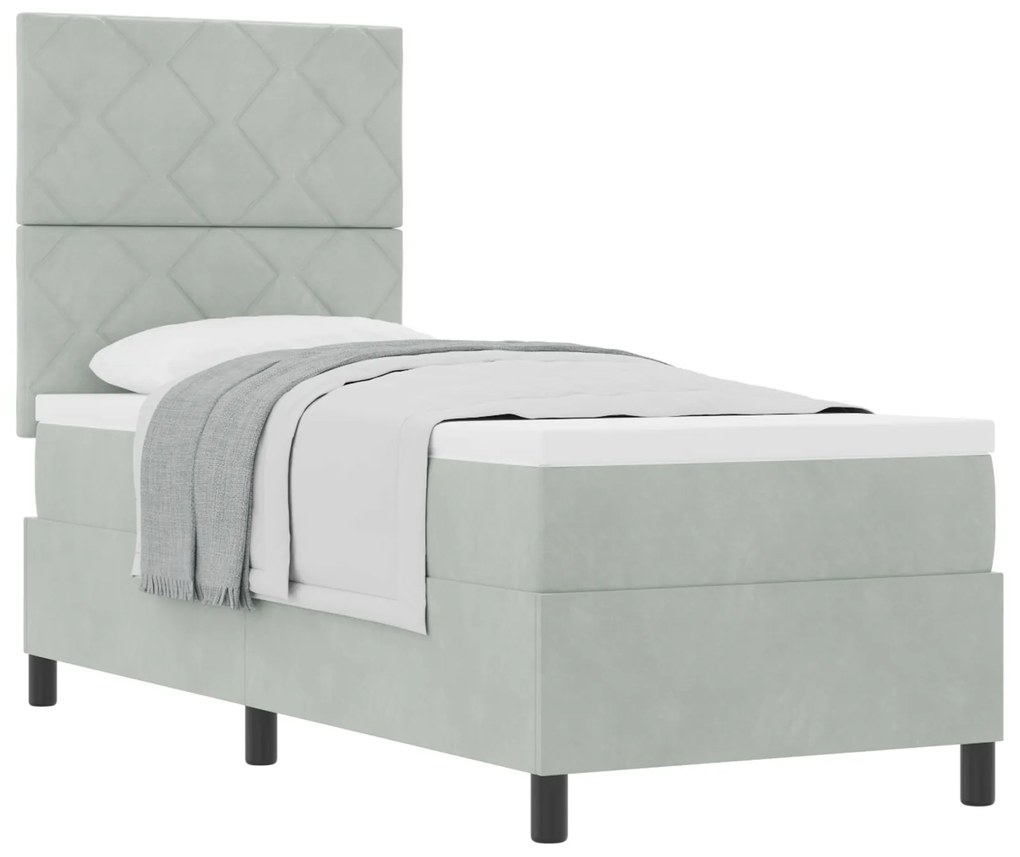 vidaXL Κρεβάτι Box Spring με Στρώμα Ανοιχτό Γκρι 80x200 εκ Βελούδο