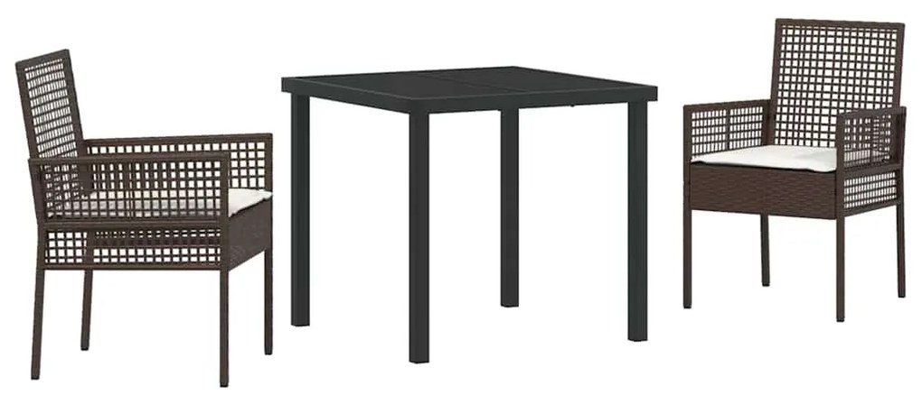 vidaXL Σέτ φαγητού για κήπο με μαξιλάρι 3 pcs Καφέ Πολυ ράταν