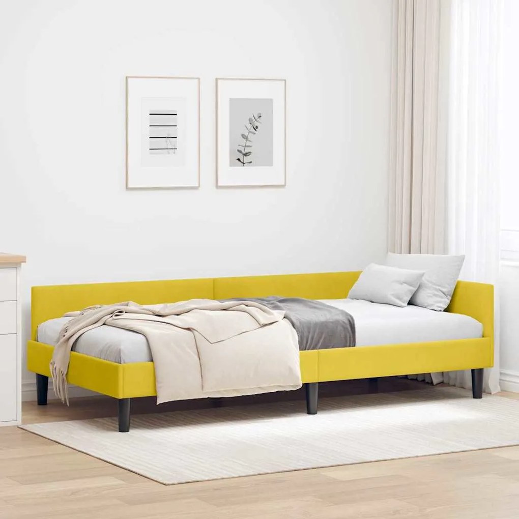 vidaXL Πλαϊνό Κρεβάτι Κίτρινο 90 x 190 cm Βελούδο και Στιβαρή ξυλεία