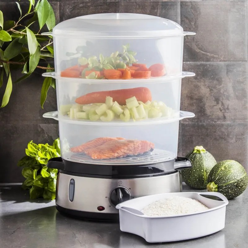 Ατμομάγειρας Russell Hobbs 19270-56, 800W, 3 επίπεδα, 9 λίτρα, Χρονοδιακόπτης 60 λεπτά, Ανοξείδωτο ατσάλι