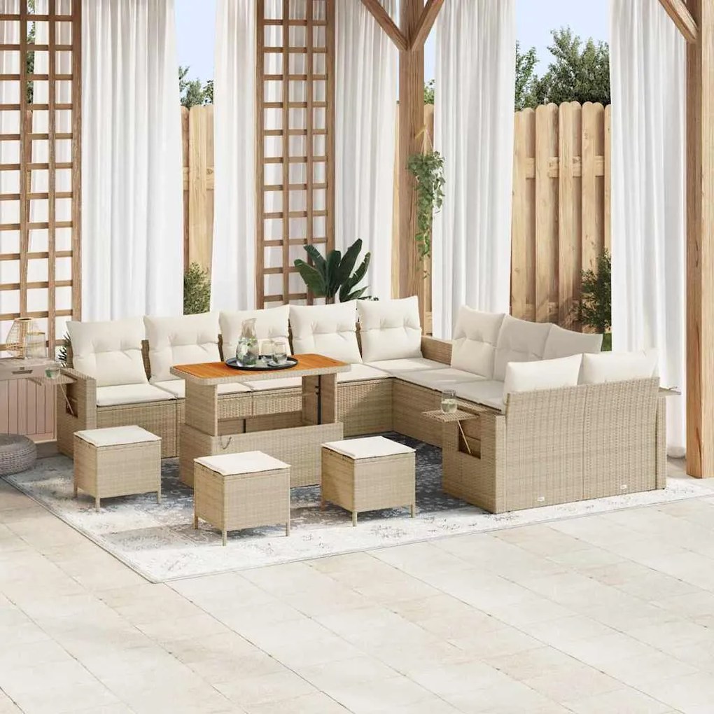 vidaXL Σετ Καναπέ Κήπου 14 pcs Μπεζ συνθετικό ρατάν
