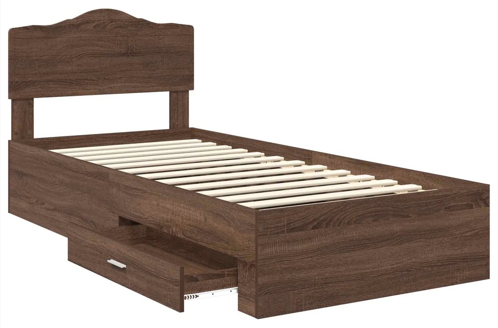 vidaXL Σκελετός Κρεβατιού Καφέ δρυς 90 x 190 cm Επεξεργασμένο ξύλο