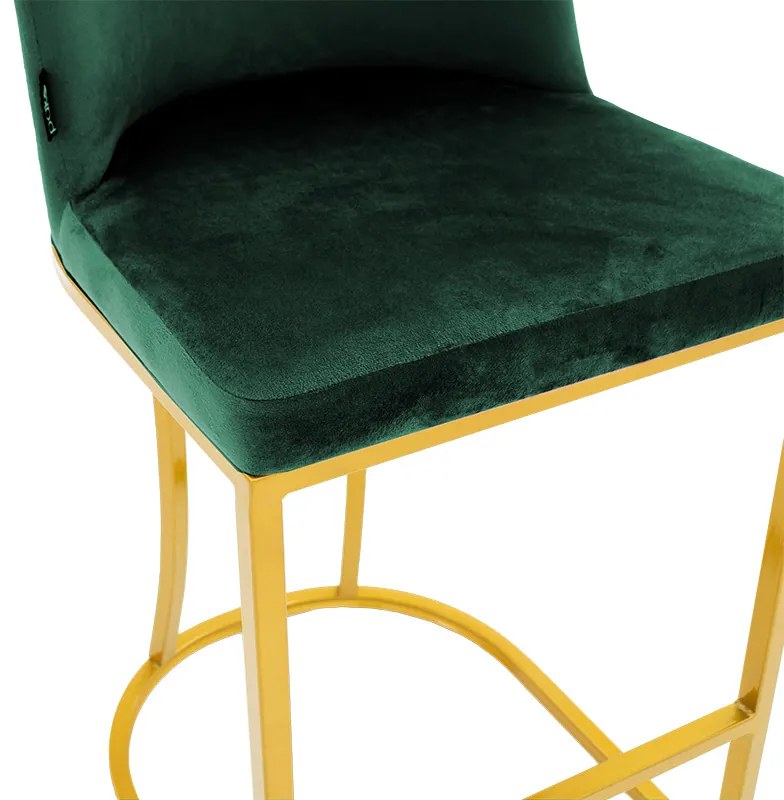 Σκαμπό bar μεσαίου ύψους Impartial I pakoworld μεταλλικό χρυσό-βελούδο σκούρο πράσινο