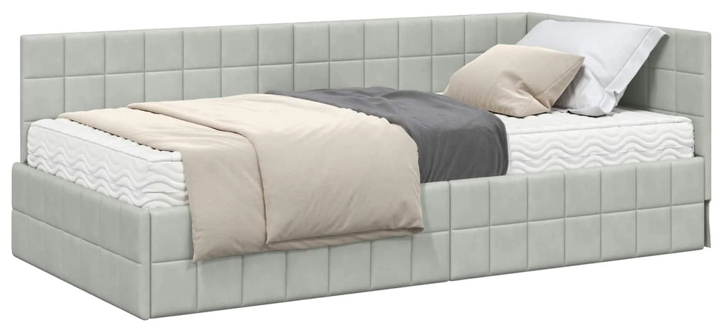 vidaXL Κρεβάτι γωνίας με στρώμα με κεφαλάρι 2 pcs Ανοιχτό γκρι Βελούδο