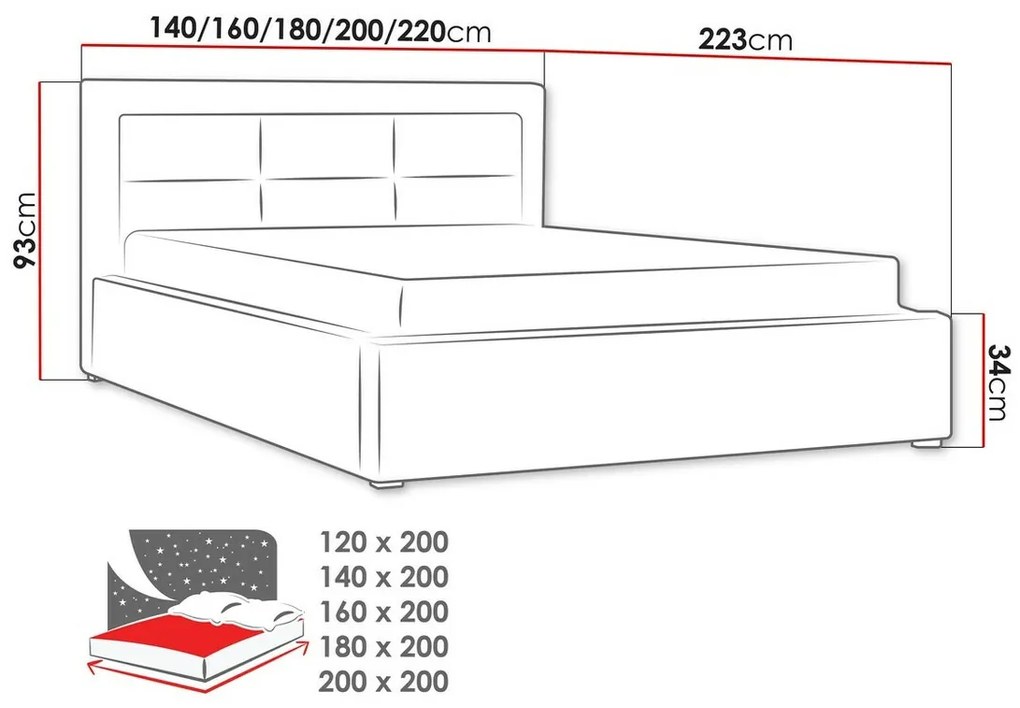 Κρεβάτι Pomona 103, Διπλό, Μαύρο, 140x200, Ταπισερί, Τάβλες για Κρεβάτι, 160x223x93cm, 116 kg | Epipla1.gr