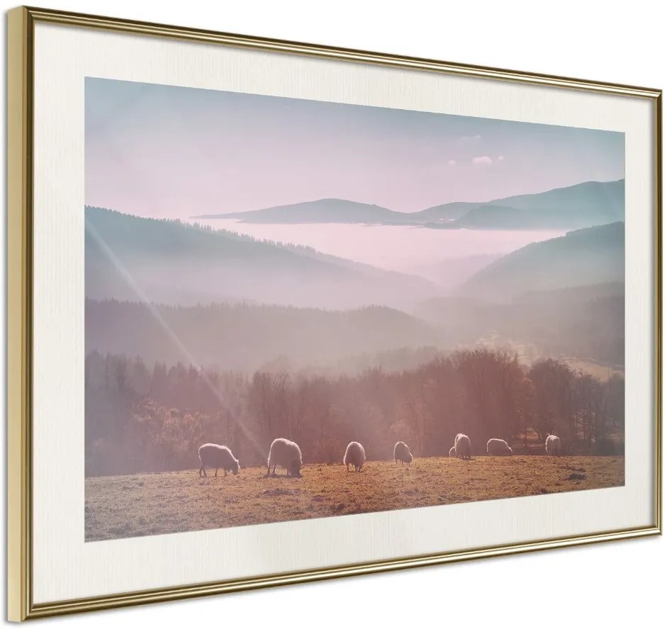 Αφίσα - Mountain Pasture - 30x20 - Χρυσό - Με πασπαρτού