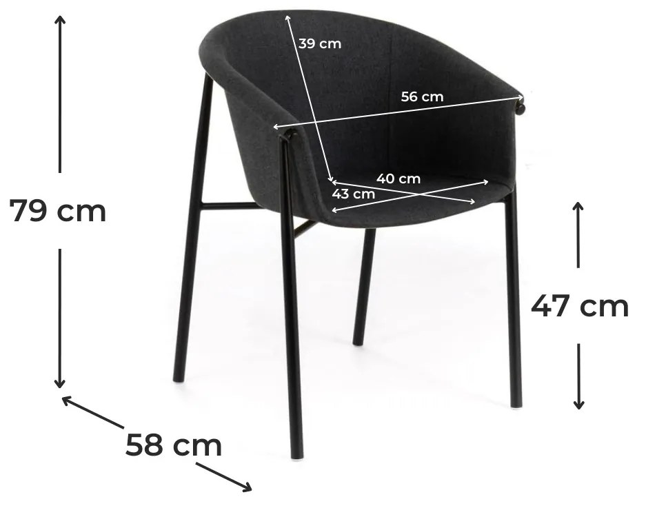 NARI ΚΑΡΕΚΛΑ ΜΠΡΑΤΣΑ ΥΦΑΣΜΑ / ΜΕΤΑΛΛΟ ΑΝΘΡΑΚΙ 56x58x79cm